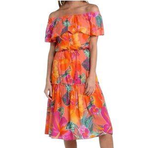 La Blanca Womens Off-The-Shoulder Floral Cover-Up Dress Hot Coral Size Large